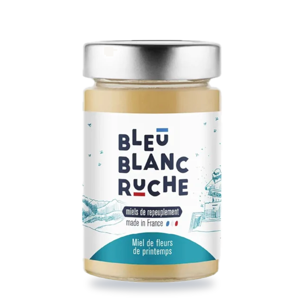 Pot de miel de fleurs de printemps Bleu Blanc Ruche, 250 g
